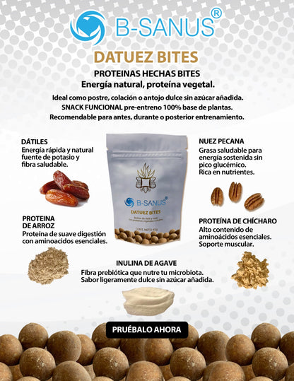 DATUEZ BITES - Bolitas de Dátil y Nuez con Proteínas de Arroz y de Chícharo con Inulina de Agave